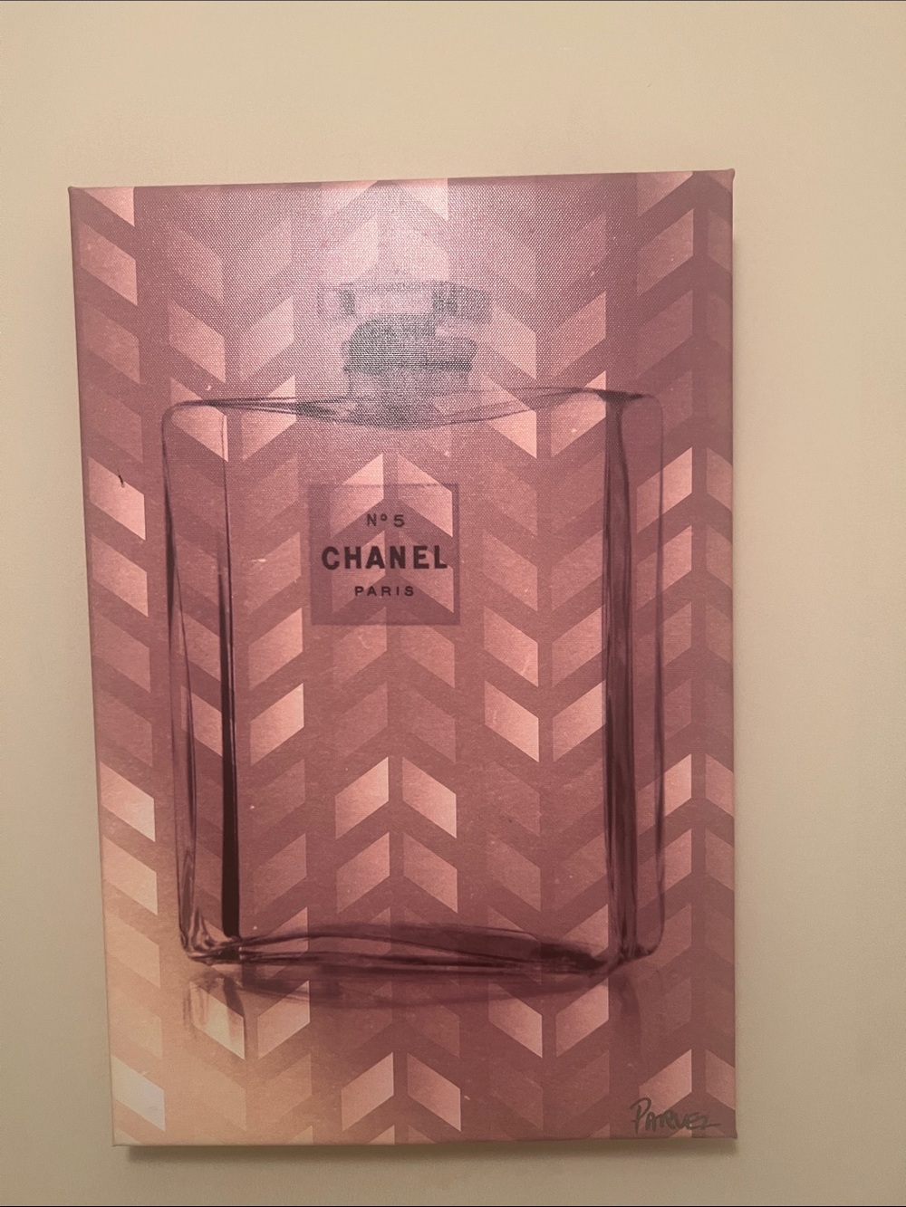 CHANEL Pink Chevron Perfume Bottle Canvas Art